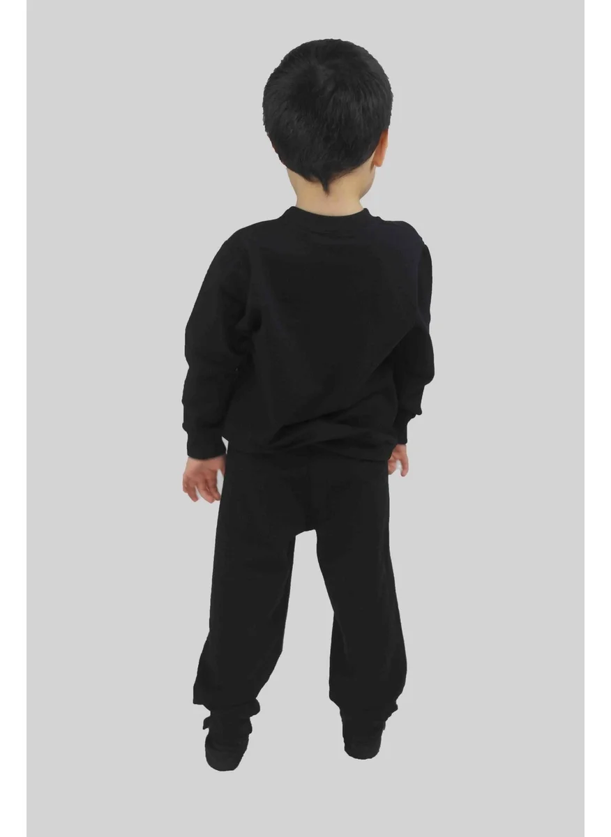 Bluence Boy's Printed Black Cotton Tracksuit Set