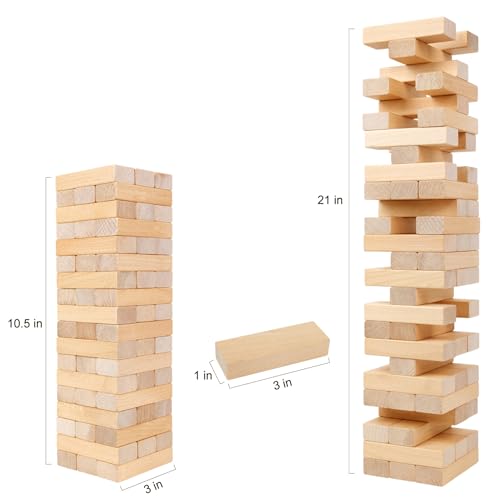 GOTHINK Tumble Tower Game for Kids and Adults, 54pcs Wooden Board Stacking Game for Family Games Night, Classical Wood Blocks Game, Standard Size with Storage Bag - Image 2