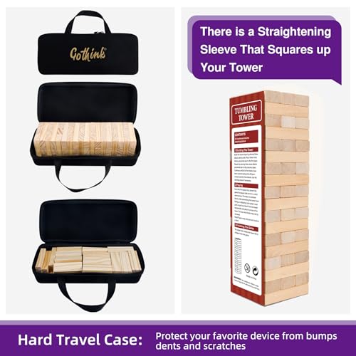 GOTHINK Tumble Tower Game for Kids and Adults, 54pcs Wooden Board Stacking Game for Family Games Night, Classical Wood Blocks Game, Standard Size with Storage Bag - Image 5
