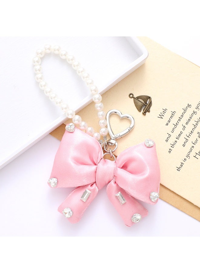 NIBEMINENT Phone Charm/ Chain Strap for Women Girls,K4140 Gem Bow Pearl Cell Phone Case Lanyard Wrist Strap，Pink