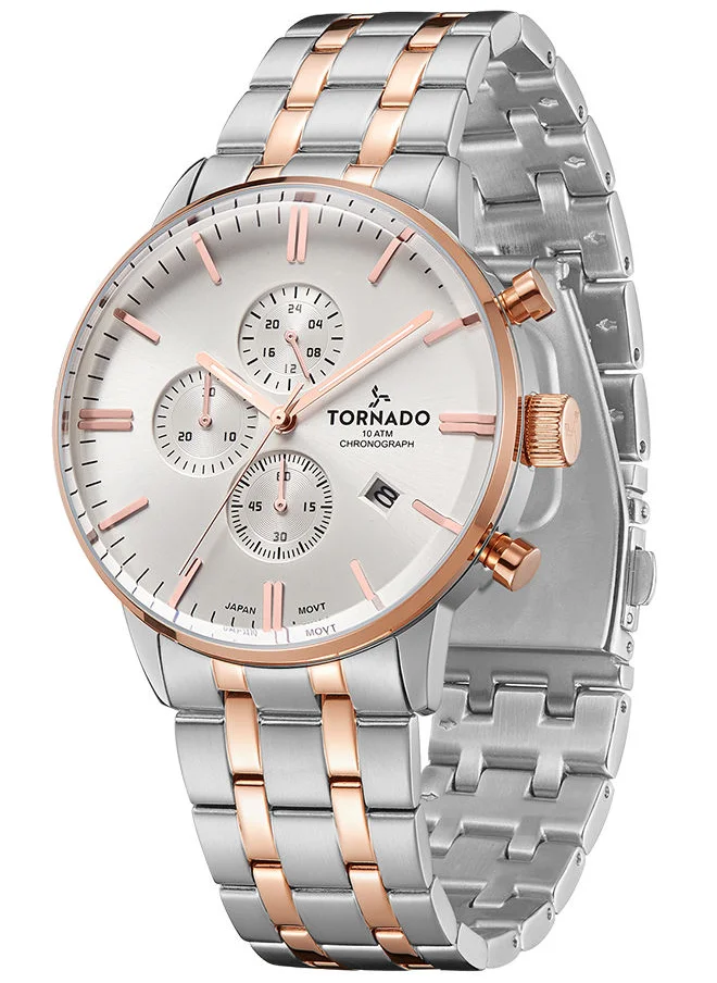 TORNADO Men's Chronograph Round Shape Stainless Steel Wrist Watch T6102-KBKSK - 43X49 Mm