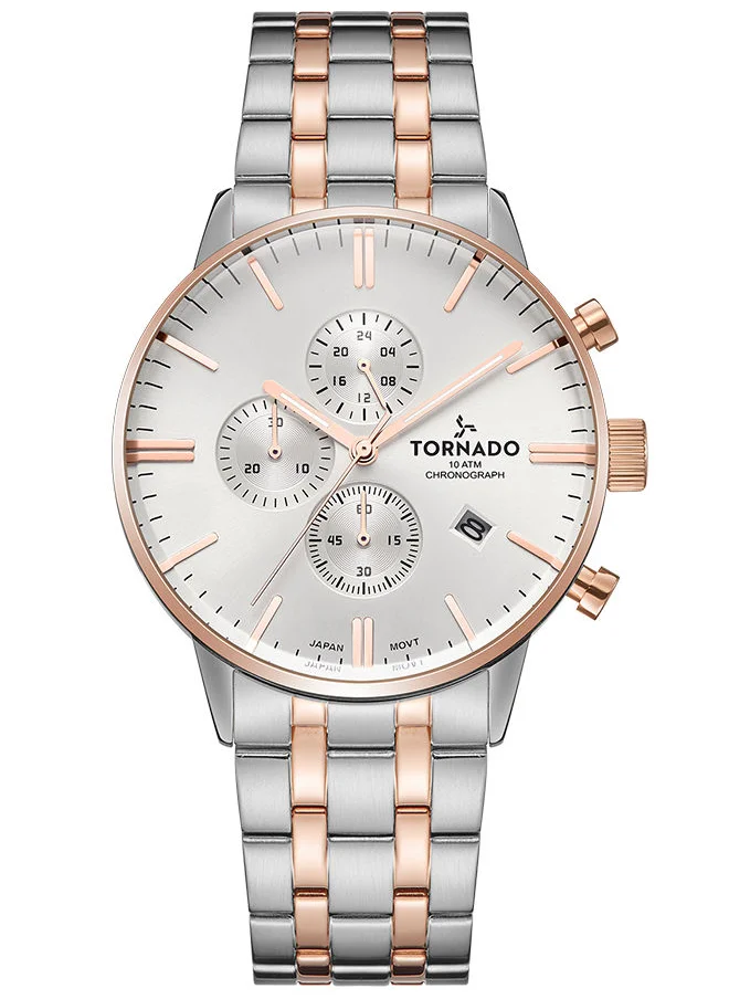 TORNADO Men's Chronograph Round Shape Stainless Steel Wrist Watch T6102-KBKSK - 43X49 Mm