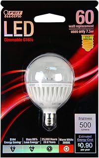 Feit Electric Feit BPG161/2CLDM/500/LED 60W Equivalent G16.5 Candelabra Base LED Light, Soft White