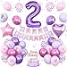 Vibzox 2nd Birthday Decoration for GirlsPink Purple 2nd Balloon Number 2 Balloon with Butterfly Stickers Star Heart Foil Balloons Happy Birthday Banner for Baby 2 Year Old Party Decor - Image 3