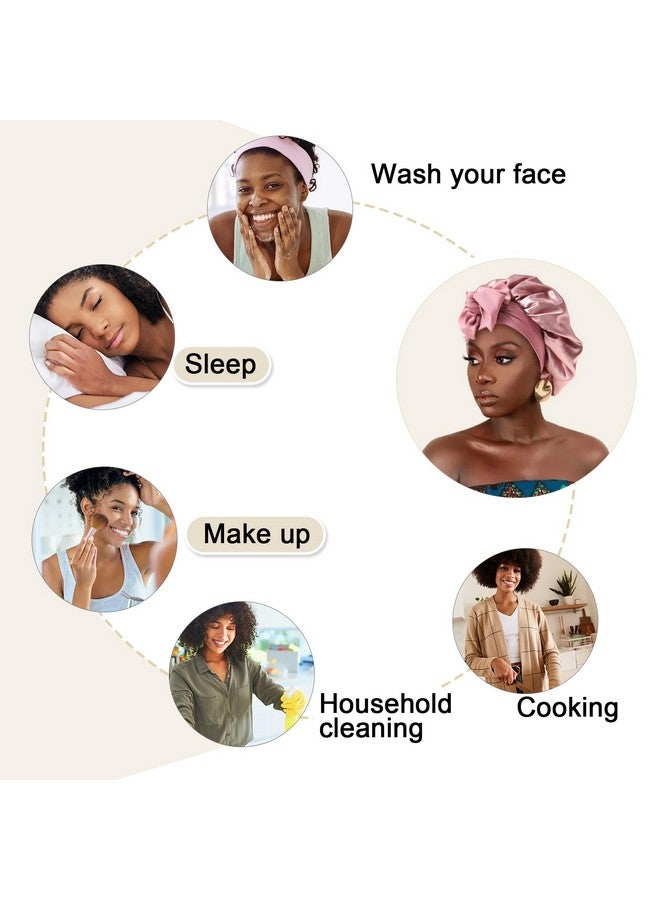 AWAYTR Satin Bonnet For Women Tie Band Hair Bonnet For Sleeping Large 2 Layered Silk Sleeping Cap Nightcap For Sleeping With 3Pcs Hair Scrunchies (Dust Rose(Bonus3 Hair Scrunchies)) - Image 4