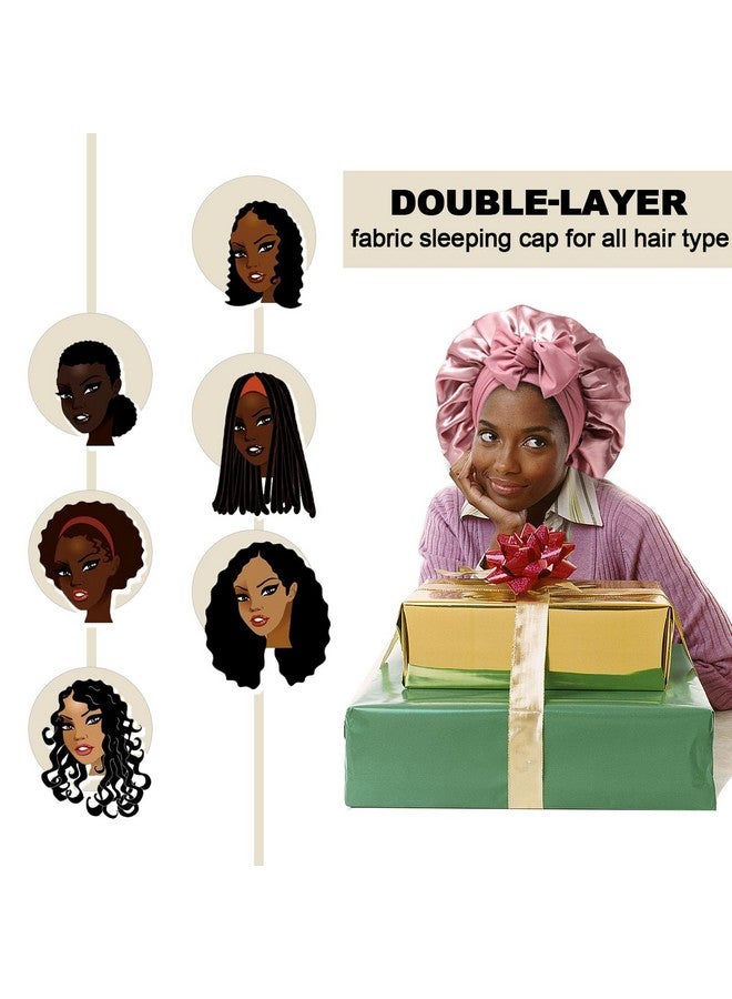AWAYTR Satin Bonnet For Women Tie Band Hair Bonnet For Sleeping Large 2 Layered Silk Sleeping Cap Nightcap For Sleeping With 3Pcs Hair Scrunchies (Dust Rose(Bonus3 Hair Scrunchies)) - Image 3