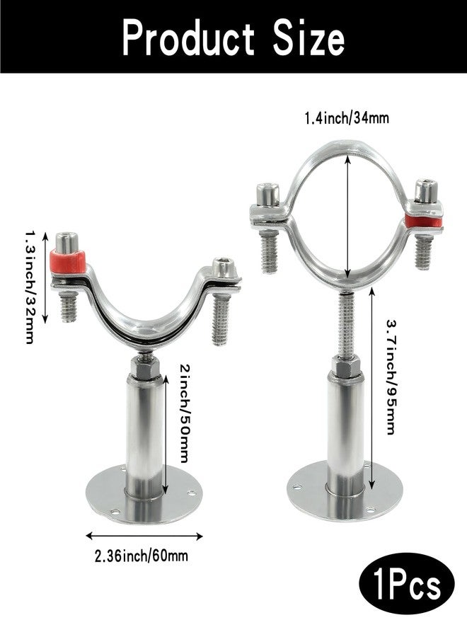 LifCratms 1 Pcs 1inch Adjustable Ceiling Pipe Support Stainless Steel Pipe Bracket OD Pipe 32-34mm, Wall Mount Clamp Bracket Kit with Screws, Ideal for Pipe, Tube or Rod Fixing (50-95mm) - Image 3
