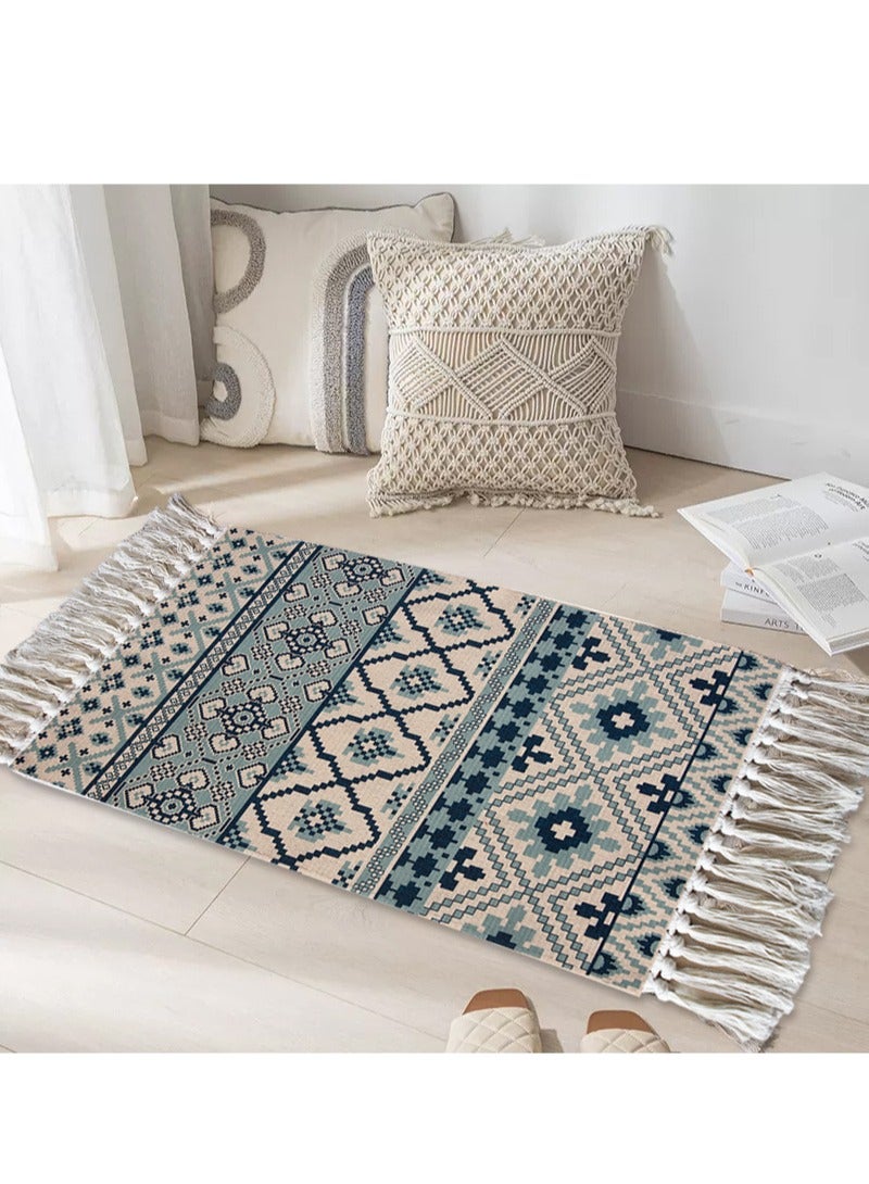 Nordic Cotton Door Mat Multicolour Anti Slip Cotton Rectangular Floor Mats 50 x 80cm  - Image 1