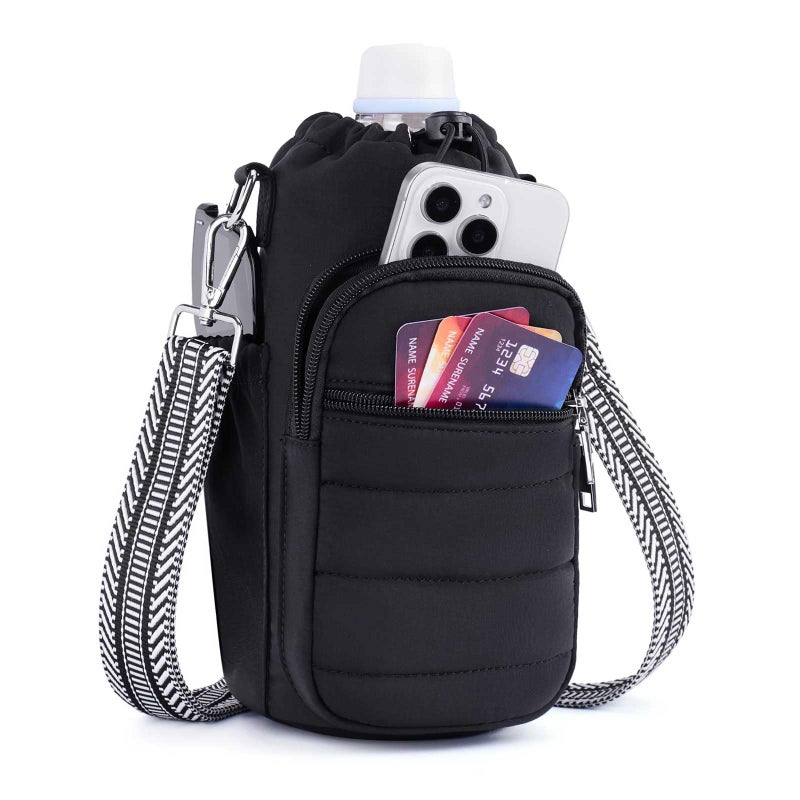 Lexiyat Water Bottle Bag 40 oz Crossbody Water Bottle Holder for Walking Hiking Insulated Compartment Carrier Purse with Adjustable Strap Black - Image 1