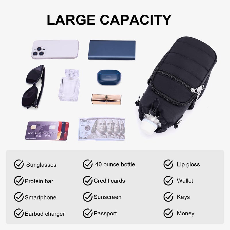 Lexiyat Water Bottle Bag 40 oz Crossbody Water Bottle Holder for Walking Hiking Insulated Compartment Carrier Purse with Adjustable Strap Black - Image 4