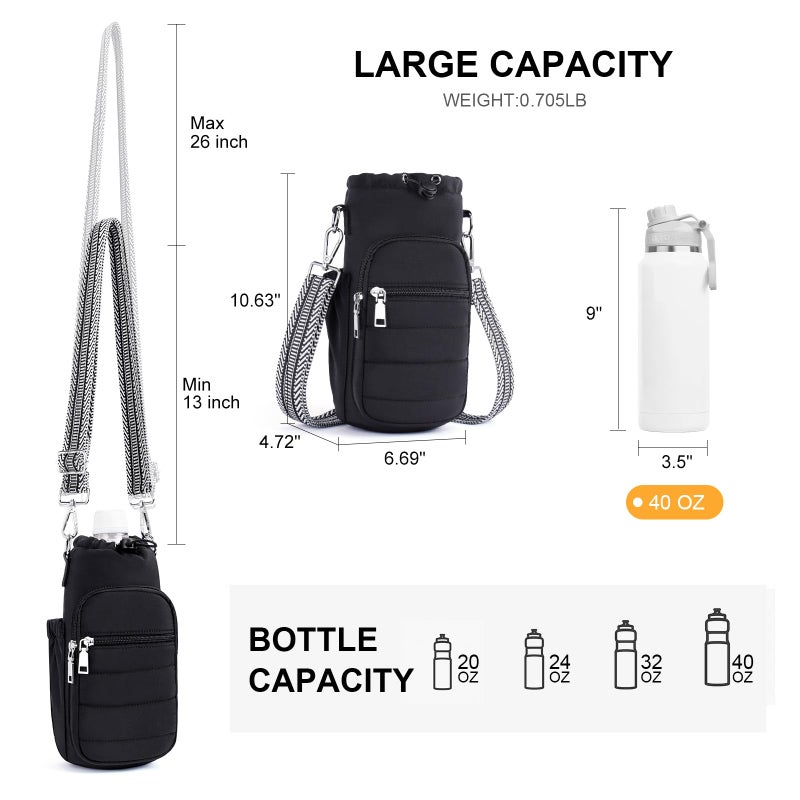 Lexiyat Water Bottle Bag 40 oz Crossbody Water Bottle Holder for Walking Hiking Insulated Compartment Carrier Purse with Adjustable Strap Black - Image 5