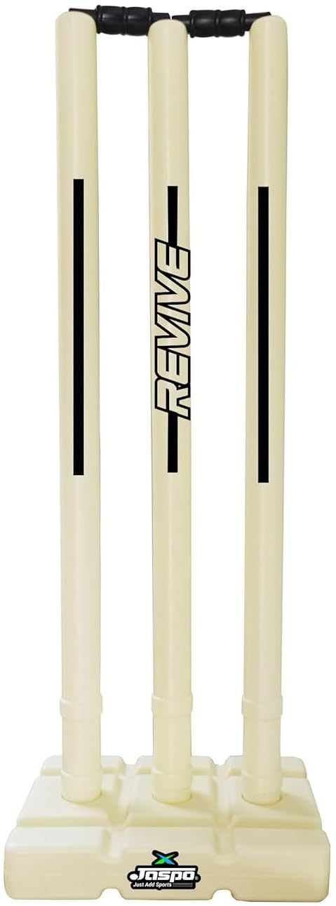 Jaspo Revive (World Cup Edition) Premium Plastic Stumps Set for All Ages- Ideal for Boys, Girls, and Adults- Durable and Fun Cricket Stump Set - Light White (3 Stumps+Base) - Image 1