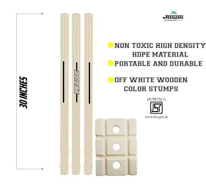 Jaspo Revive (World Cup Edition) Premium Plastic Stumps Set for All Ages- Ideal for Boys, Girls, and Adults- Durable and Fun Cricket Stump Set - Light White (3 Stumps+Base) - Image 2