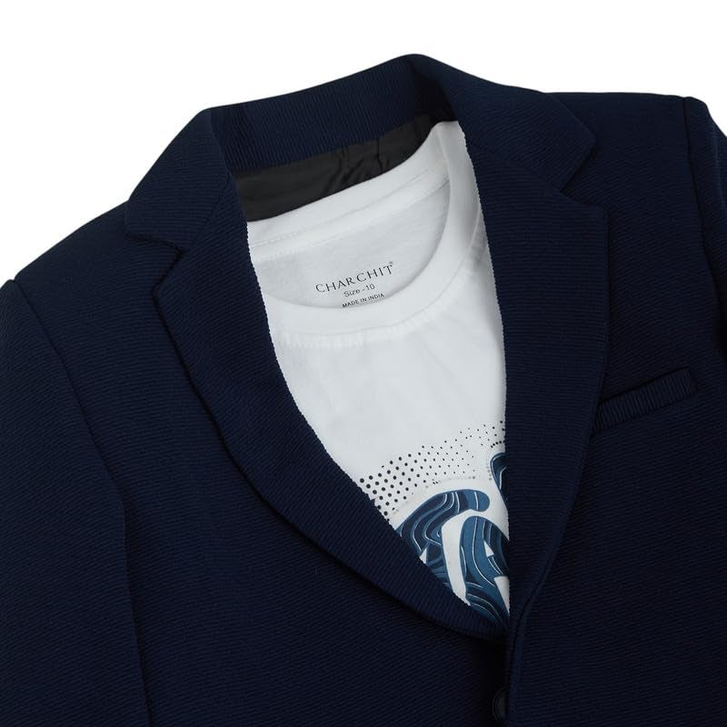 CHARCHIT Boys Regular Fit Plain Blazer and T-Shirt Set in Navy - Image 5