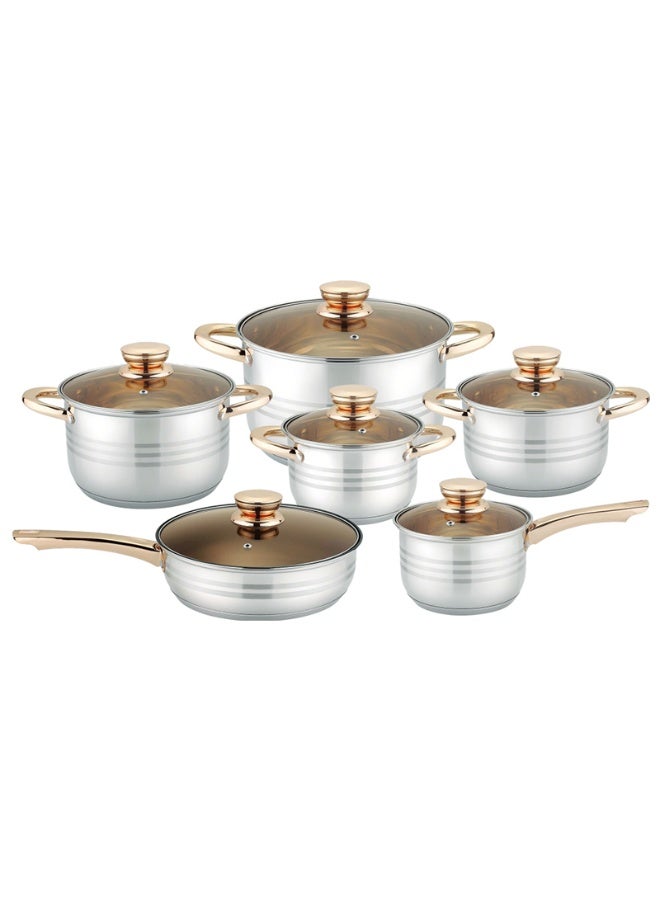 Olympia طقم أواني الطهي من الفولاذ المقاوم للصدأ 12 قطعة - قدر، مقلاة، مقلاة ثقيلة مع مقبض من الفولاذ المقاوم للصدأ - Image 1