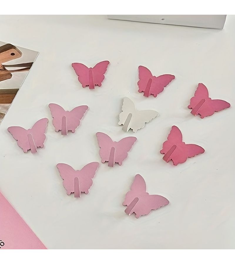 Butterfly Rose Red Metal Decorative Wall Hooks 6 Pieces Easy Install Key Towel Coat Holder - Image 1