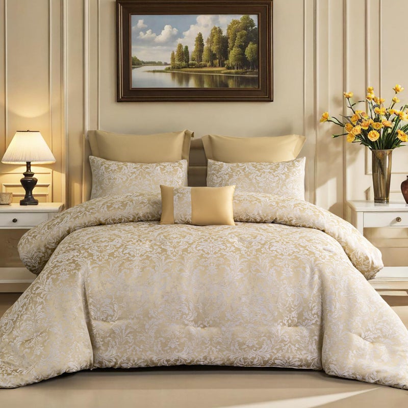ALPHA HOME Queen Size Jacquard Bedding Comforter Set - All Season Luxurious Elegance With Cushion (1 Comforter, 2 Pillow Shams, 2 Euro Shams) - Image 1
