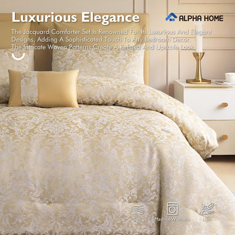 ALPHA HOME Queen Size Jacquard Bedding Comforter Set - All Season Luxurious Elegance With Cushion (1 Comforter, 2 Pillow Shams, 2 Euro Shams) - Image 4