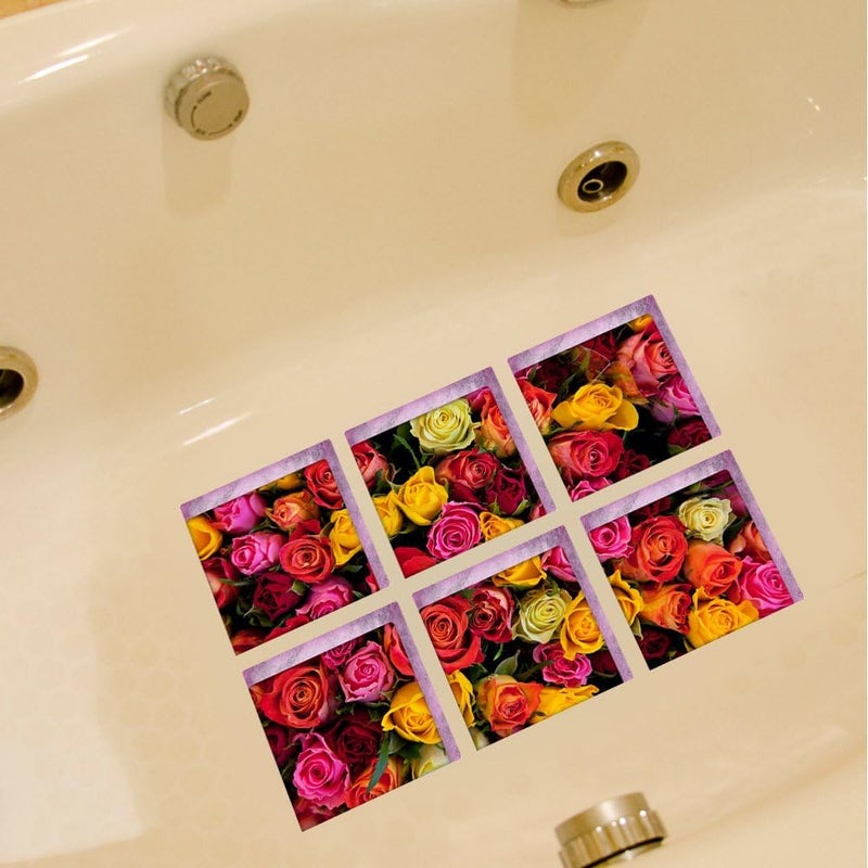 ChezMax Bath Treads Stickers Flower Pattern Square 3D Adhesive Anti Slip Tub Tattoos Safety Decals Mat Waterproof Shower Tub Sticker Bathtub Appliques for Bath Pools Home Decor 6 Pcs 5.9" X 5.9" - Image 4
