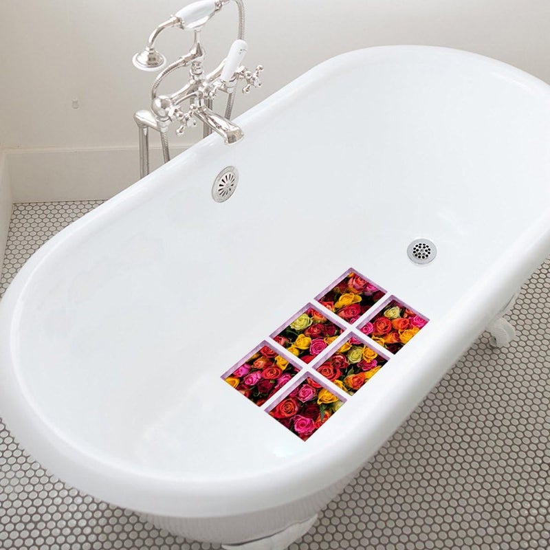 ChezMax Bath Treads Stickers Flower Pattern Square 3D Adhesive Anti Slip Tub Tattoos Safety Decals Mat Waterproof Shower Tub Sticker Bathtub Appliques for Bath Pools Home Decor 6 Pcs 5.9" X 5.9" - Image 3