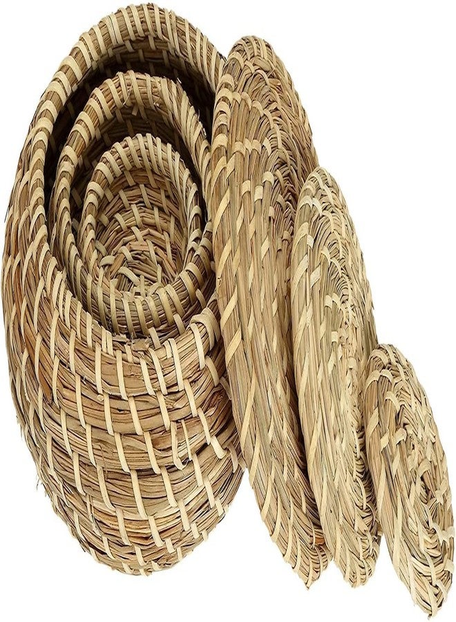 Dicunoy Set of 3 Small Wicker Basket with Lid, Round Woven Seagrass Baskets, Little Handmade Rattan Storage Basket Box for Shelf, Home, Bathroom Decor - Image 4