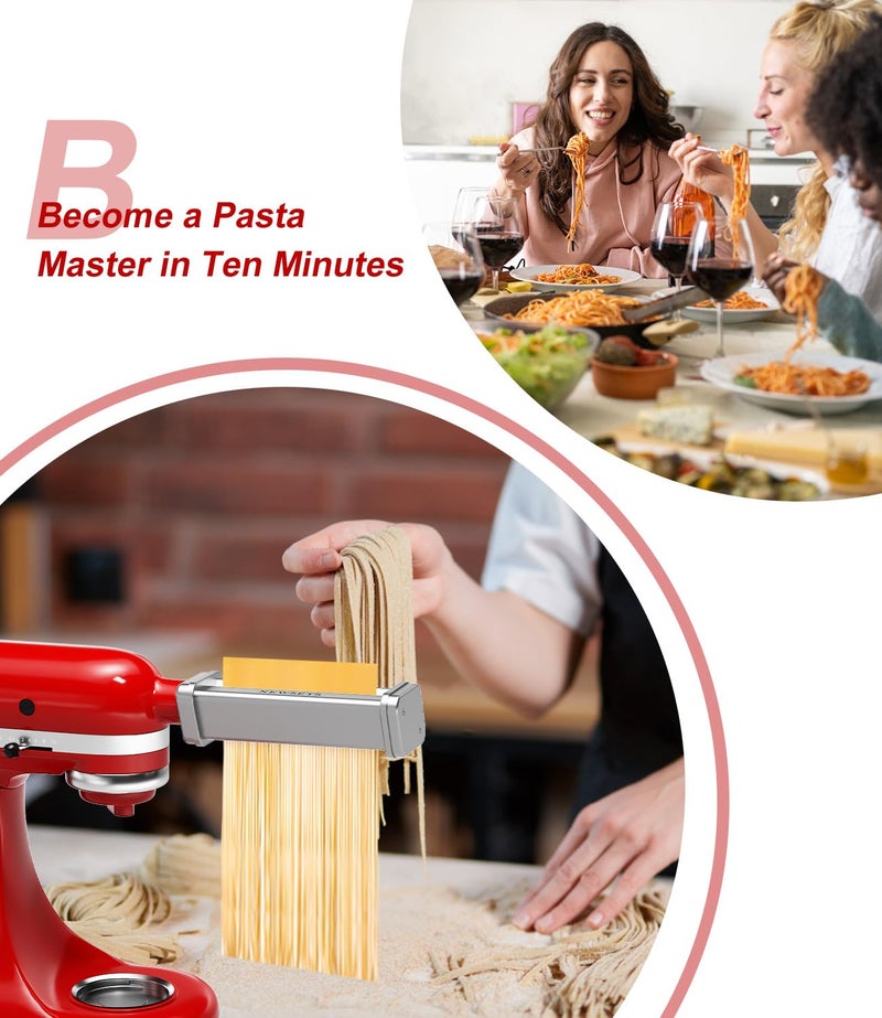 NEWSETS 3 PCS Pasta Maker Attachments for All KitchenAid Stand Mixers, Pasta Accessories Including Pasta Roller, Fettuccine Cutter, and Spaghetti Cutter for Noodle Ravioli, 304 Stainless Steel,Cleaning Crush - Image 5