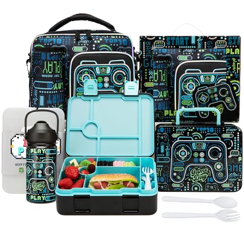 Oruiji Boys Bento Box for Kids Lunch Box Set for Boys with 6 Compartment,Stainless Steel Water Bottle,Lunch Bag,Ice Pack Set Back to School Supplies Birthday Gift for Kids 5-12 - Image 1