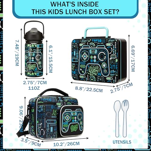 Oruiji Boys Bento Box for Kids Lunch Box Set for Boys with 6 Compartment,Stainless Steel Water Bottle,Lunch Bag,Ice Pack Set Back to School Supplies Birthday Gift for Kids 5-12 - Image 2