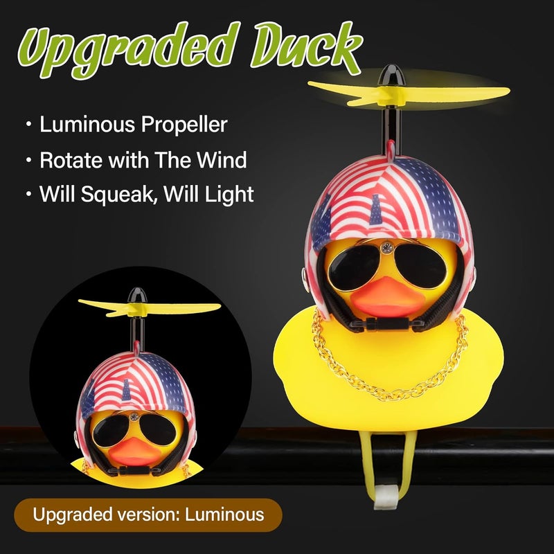 wonuu Rubber Duck Toy Car Ornaments Yellow Duck Car Dashboard Decorations Squeeze Duck Bicycle Horns with Propeller Helmet - Image 2