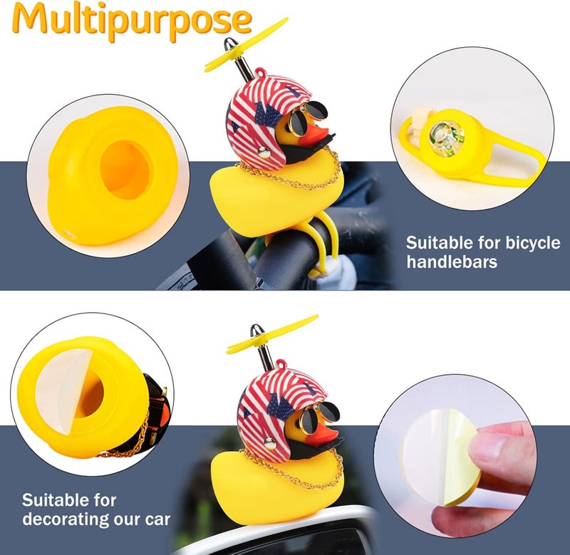 wonuu Rubber Duck Toy Car Ornaments Yellow Duck Car Dashboard Decorations Squeeze Duck Bicycle Horns with Propeller Helmet - Image 3