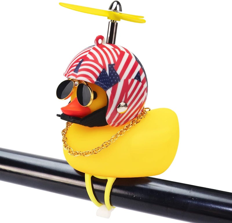 wonuu Rubber Duck Toy Car Ornaments Yellow Duck Car Dashboard Decorations Squeeze Duck Bicycle Horns with Propeller Helmet - Image 1