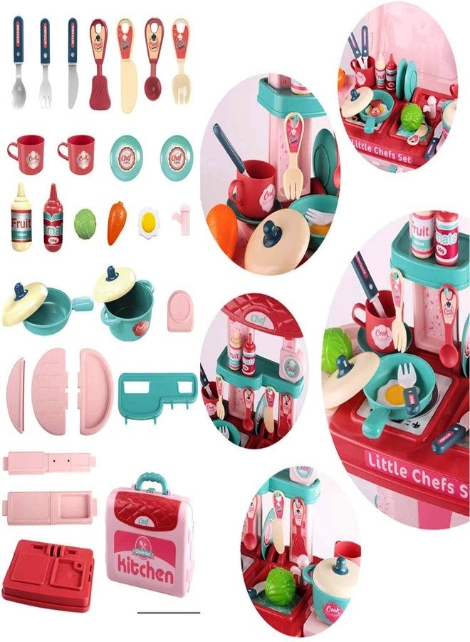 BLUEBELL 3 in 1 Kitchen Set for Kids 3 in 1 Multi Function Pretend Mobile Kitchen Play Set with Portable Suitcase Design for Girls and Boys (Pink Kitchen Set) - Image 3