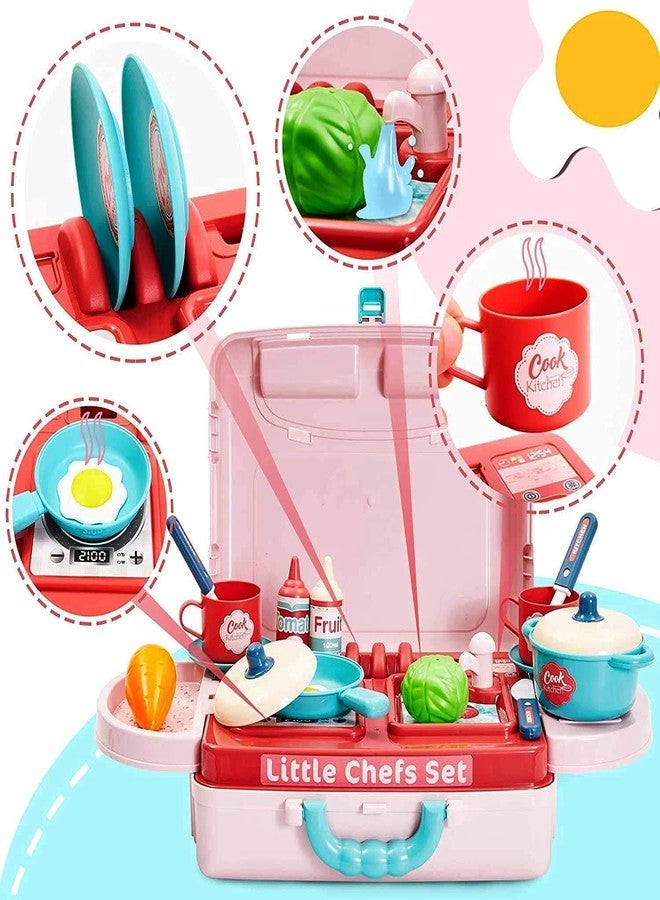 BLUEBELL 3 in 1 Kitchen Set for Kids 3 in 1 Multi Function Pretend Mobile Kitchen Play Set with Portable Suitcase Design for Girls and Boys (Pink Kitchen Set) - Image 4