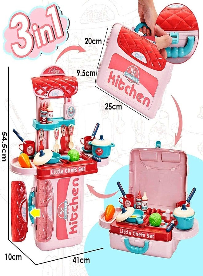 BLUEBELL 3 in 1 Kitchen Set for Kids 3 in 1 Multi Function Pretend Mobile Kitchen Play Set with Portable Suitcase Design for Girls and Boys (Pink Kitchen Set) - Image 5