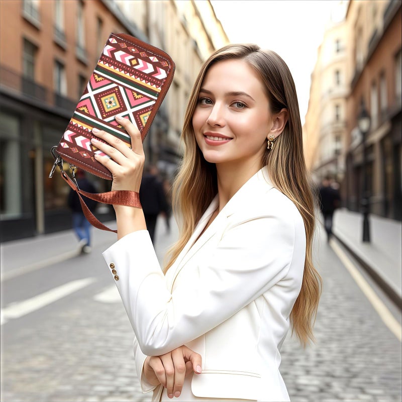WHHMK Clutch Wallet for Women, Designer Wallets for Women, Boho Aztec Female Wallet with Removable Wrist Strap, Wristlet Wallets is Capable of Holding Coins Passport Phone Credit Cards Cash - Image 2
