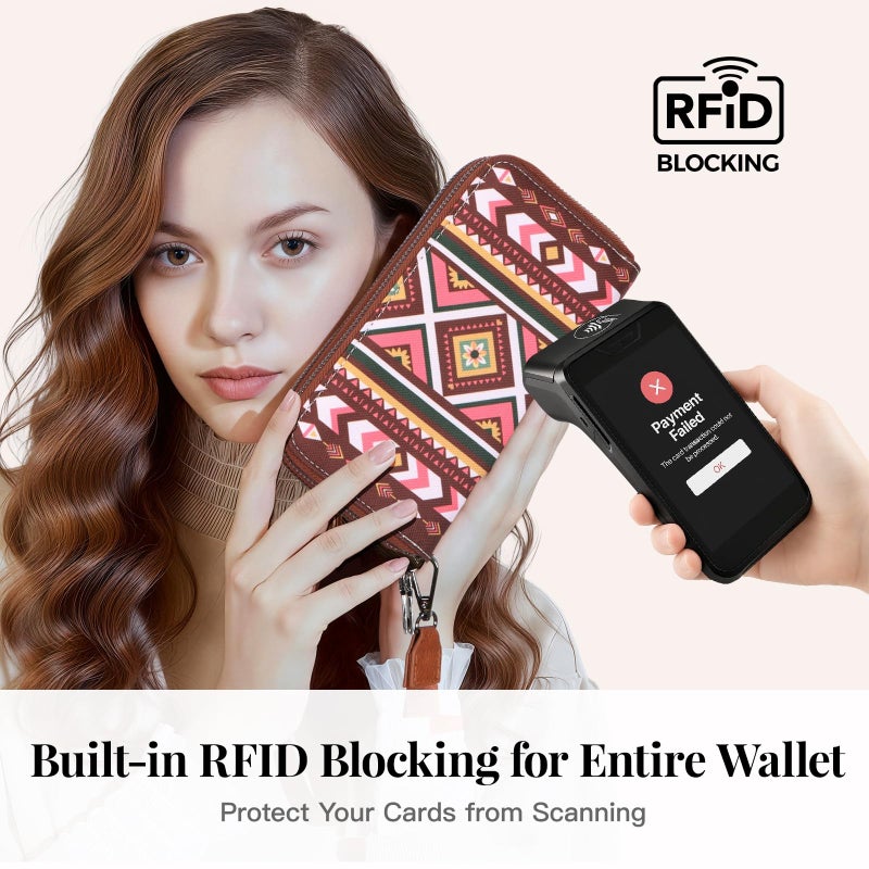 WHHMK Clutch Wallet for Women, Designer Wallets for Women, Boho Aztec Female Wallet with Removable Wrist Strap, Wristlet Wallets is Capable of Holding Coins Passport Phone Credit Cards Cash - Image 4