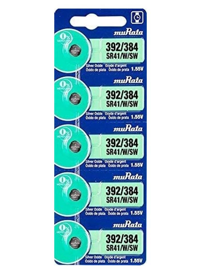 5-Pieces Murata SR41/W/SW / 392/384 Silver Oxide 1.55V (muRata) Japan Batteries