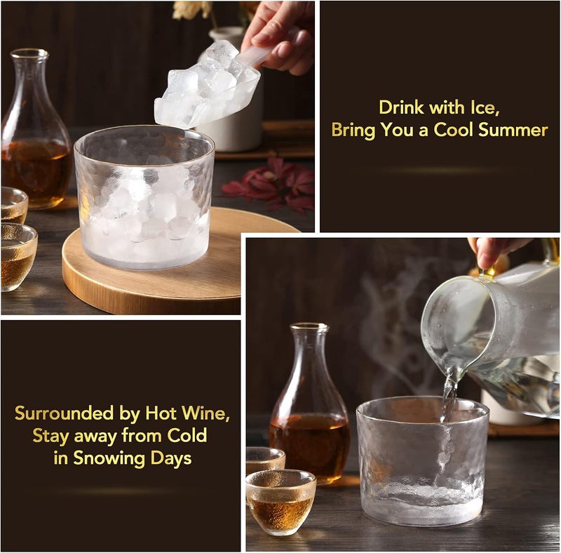 DUJUST Japanese Sake Set for 4, Glass Hammer Pattern in Golden Trim, 1 Crystal Clear Sake Bottle, 1 Sake Tank and 4 Sake Cups, Cold/Warm/Hot Sake Carafe, Special Japanese Gifts Set - 6 pcs - Image 4