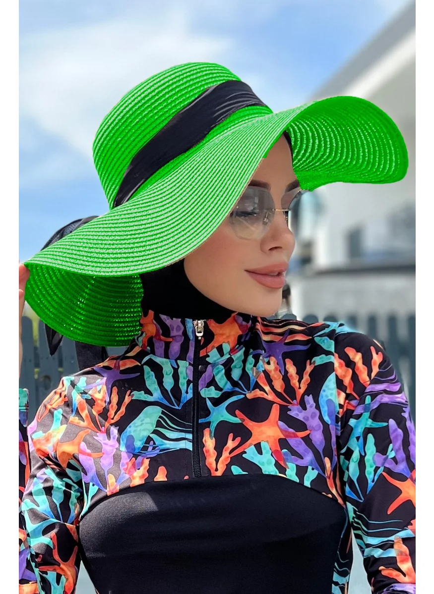 Remsa Mayo Ribbon Detailed Straw Hat Green Rş-74