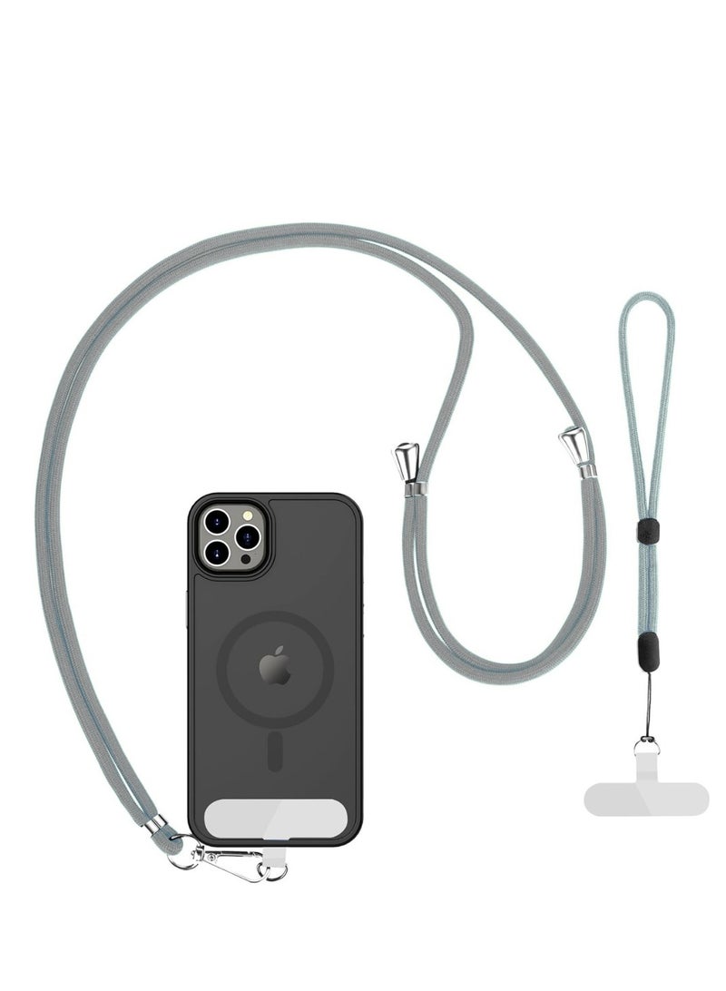 تي نيوفون مجموعة حبل تعليق الهاتف - حزام رقبة قابل للتعديل (66 سم) + حزام معصم (20 سم) + علامتي ربط غير لاصقتين - حامل عالمي بدون استخدام اليدين لأجهزة iPhone وAndroid والمزيد (رمادي غامق) - Image 1