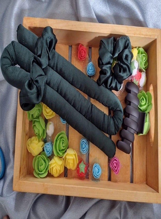 VIYANSHI Silk curling ribbon, heatless hair curling set with 2 Scrunchies, silk satin curler ribbon set, heatless curls (Black, Pack of 1) - Image 4