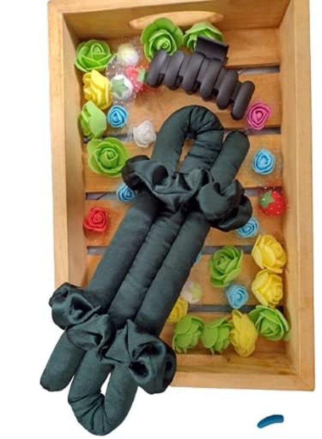 VIYANSHI Silk curling ribbon, heatless hair curling set with 2 Scrunchies, silk satin curler ribbon set, heatless curls (Black, Pack of 1) - Image 2