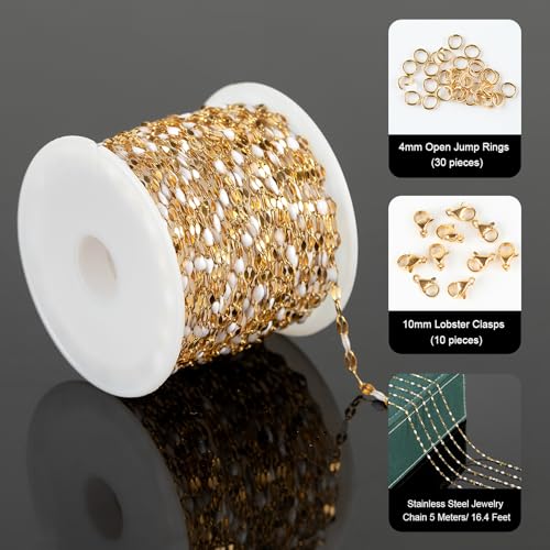 UMAOKANG 5 Meters Stainless Steel Jewelry Chain Enamel Chain for Jewelry Making Gold Plated Chain with Jump Rings and Lobster Clasps - Image 3