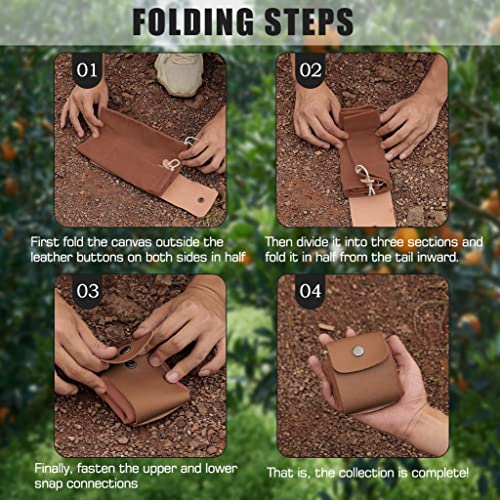 LiveGallery Brown Foraging Bag Outdoor Picking Fruit Bags Waxed Canvas Foraging Pouch Foldable Leather Belt Pouch With Drawstring MultiPurpose Picking Bag for Camping Shells Treasures Travel Hiking Tools - Image 3