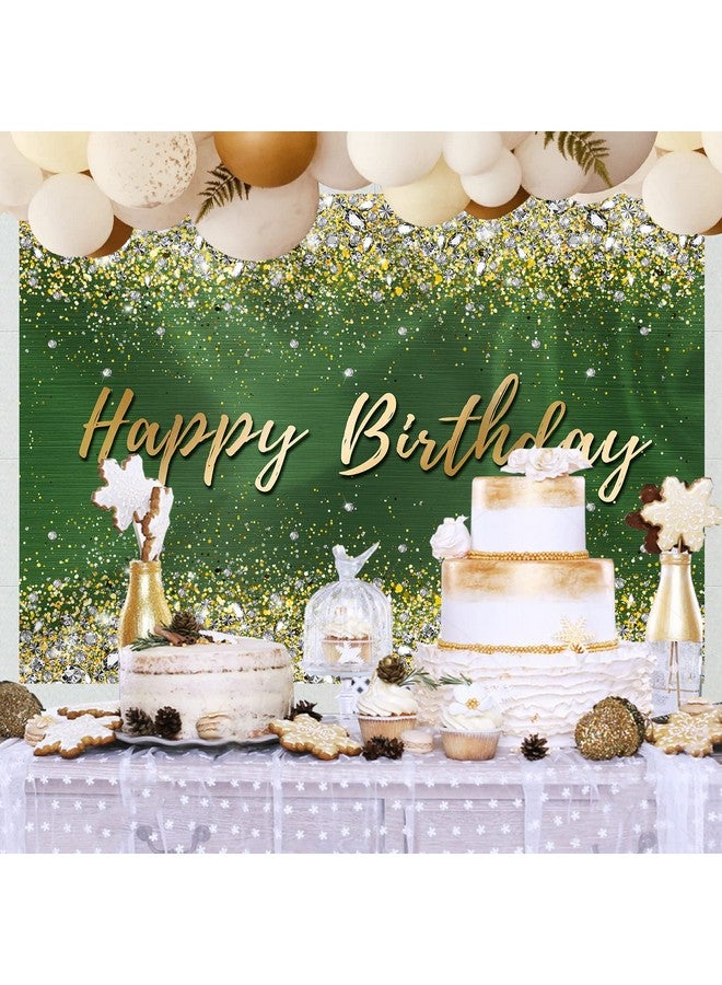 Rsuuinu Happy Birthday Backdrop Green And Gold Diamonds Shining Bokeh Dots Glitter Sparkle Photography Background For Women Lady Sweet Spots Party Decorations Supplies Banner Photo Booth Props 7X5Ft  - Image 4