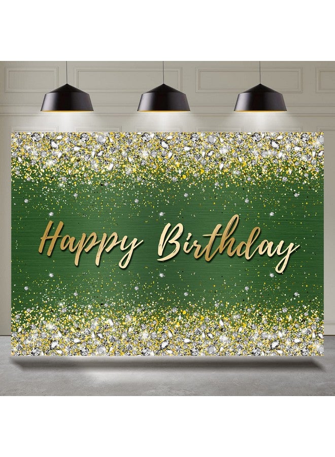 Rsuuinu Happy Birthday Backdrop Green And Gold Diamonds Shining Bokeh Dots Glitter Sparkle Photography Background For Women Lady Sweet Spots Party Decorations Supplies Banner Photo Booth Props 7X5Ft  - Image 2