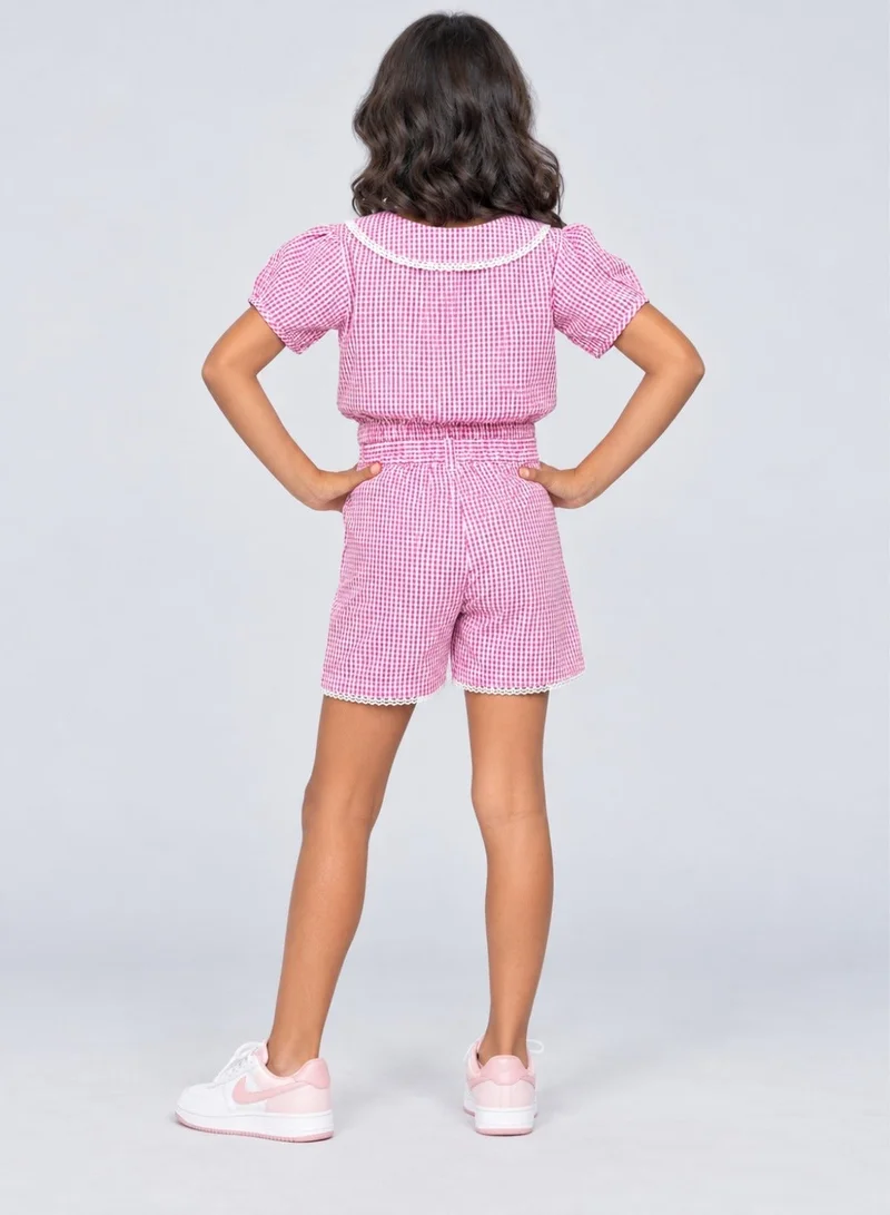 Babyqlo Seersucker crop top with check pattern cotton short set for girls