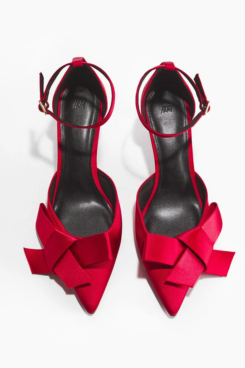H&M Bow-detail satin court shoes