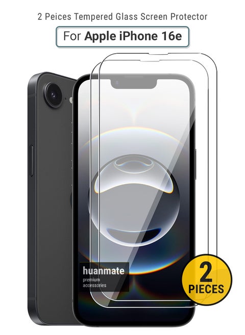 2 Pieces Apple iPhone 16e Tempered Glass Screen Protector – High Transparency, Delicate Touch, Anti-Explosion, Smooth Arc Edges, Easy Installation, Screen Protector for Apple iPhone 16e
