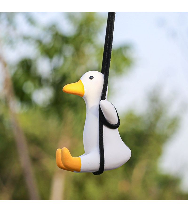 Duck Swing Plushes Car Pendant For Rearview Mirror White Cute Animal Decor - Image 5